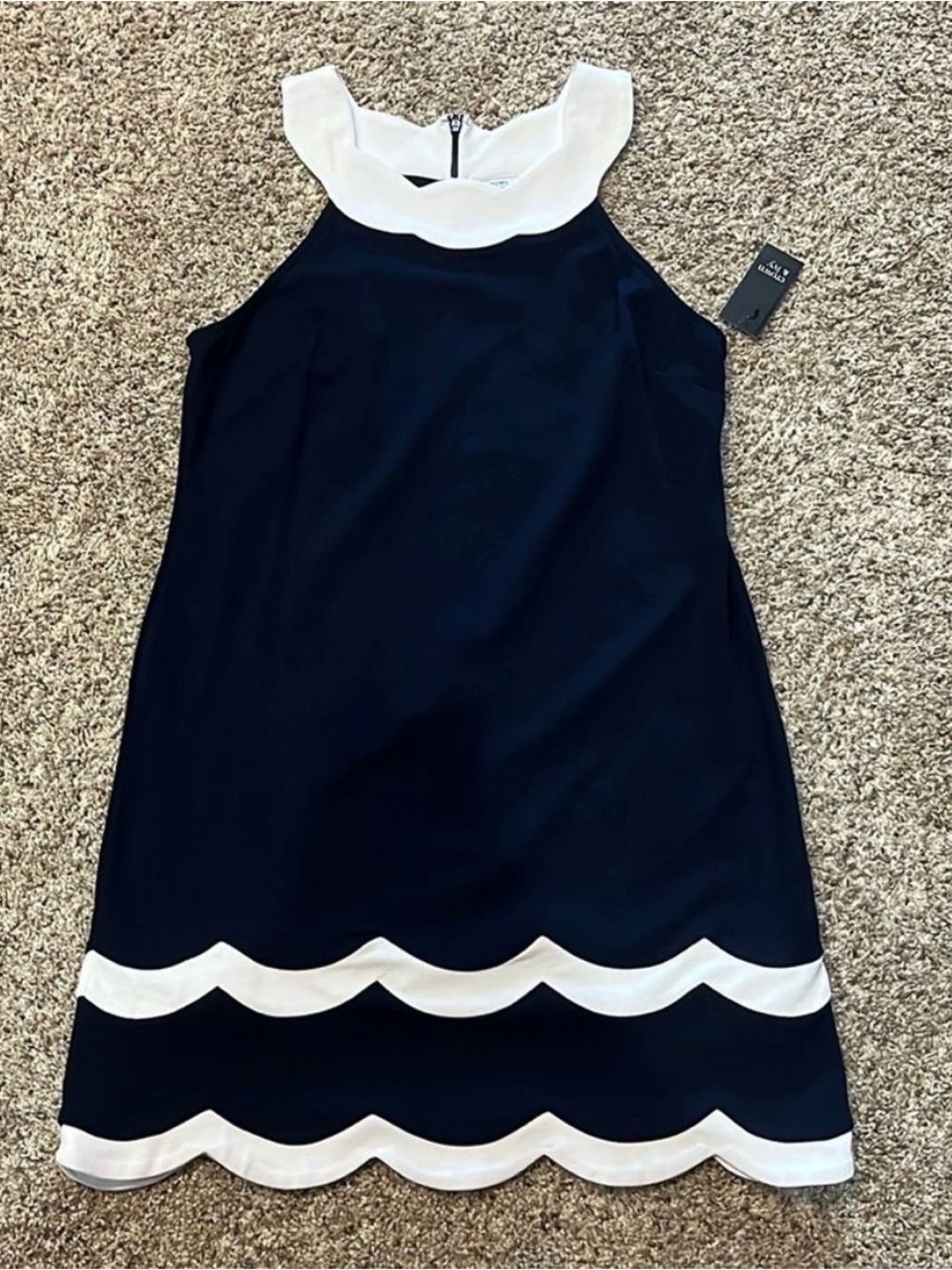 Crown & Ivy Navy and White Scallop-Trim Sleeveless Dress